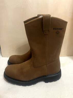Wolverine Mens 10.5 Brown Pull On Work Boots Rugged Western New With Tags